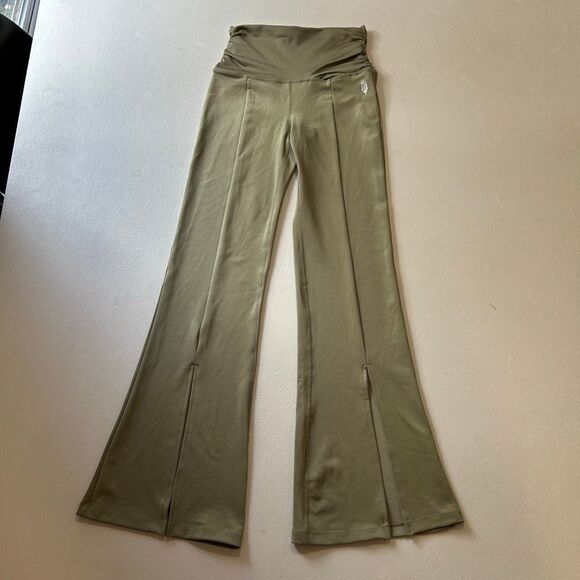 Free People Pants - Free People Movement Olive Flare Pants XS High Rise Split Hem Lounge Yoga Boho A